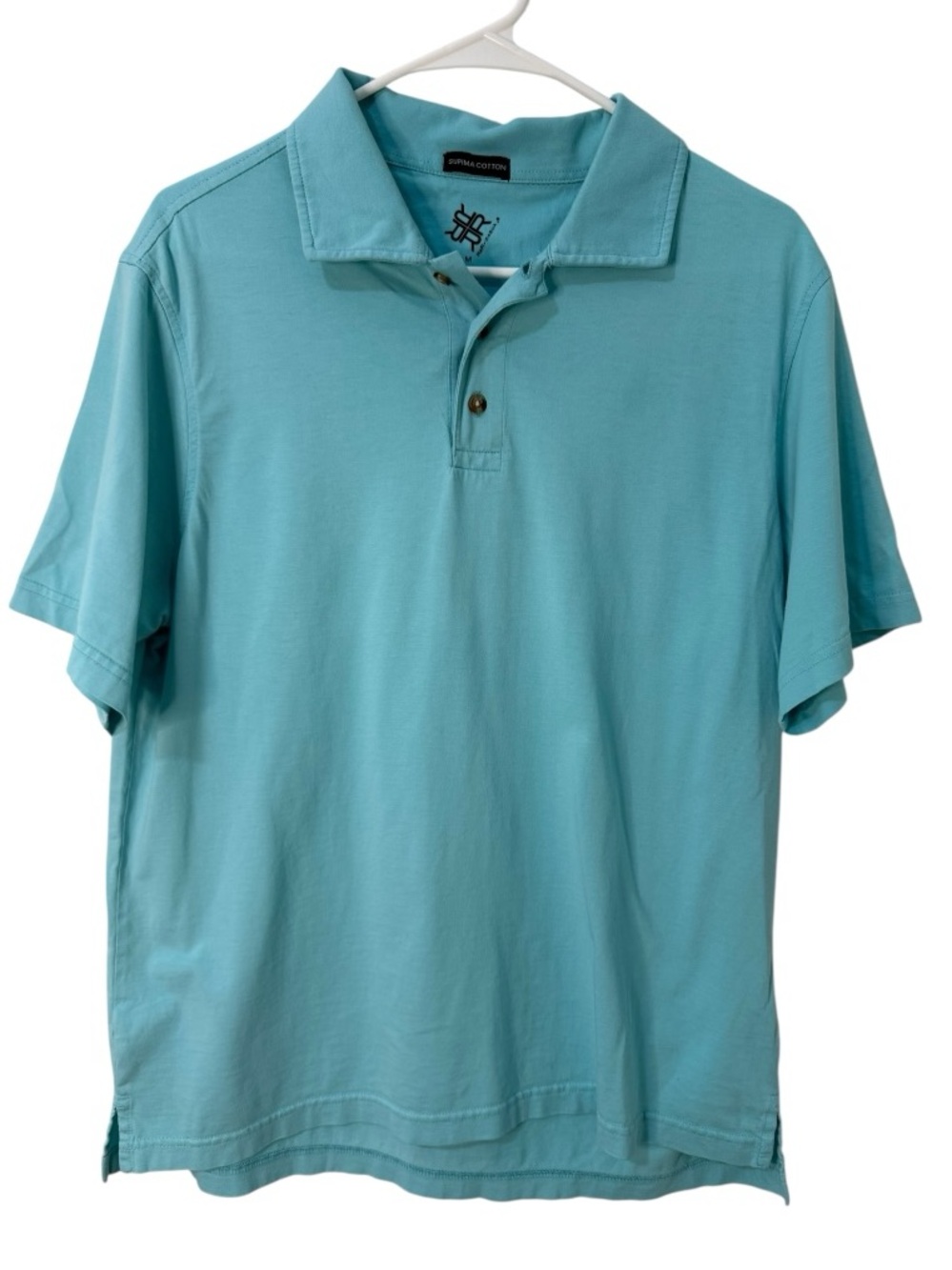 R&R Casuals Supima Cotton Polo Shirt Men Medium Aqua Blue Luxury Soft Golf